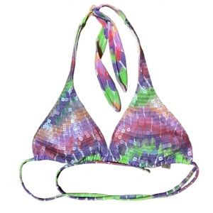 Victoria's Secret Sequin Multicolor Triangle String Bikini Swim Top Size Small